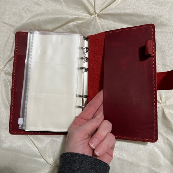 Wine color leather 6 ring wallet agenda planner - Picture 6 of 9